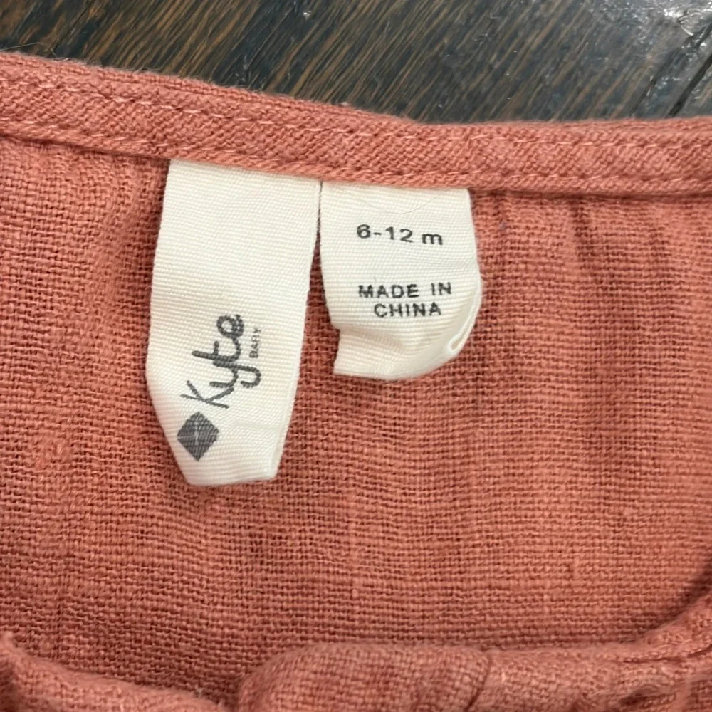 Kyte Baby Romper 6-12m Terracotta Orange‎ Linen Cotton Henley Sleeveless Pocket